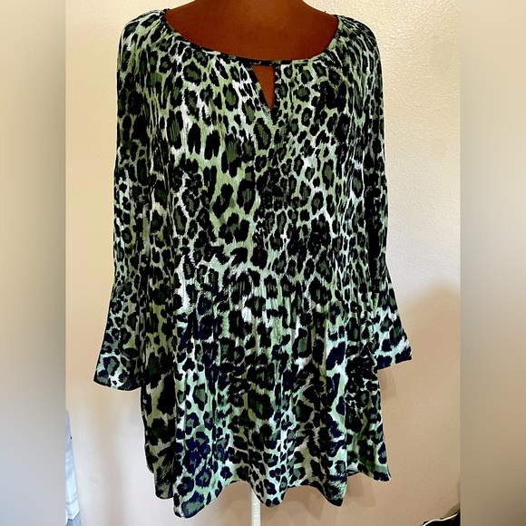 Avenue Tops - NWT Avenue Olive Animal print pleated blouse